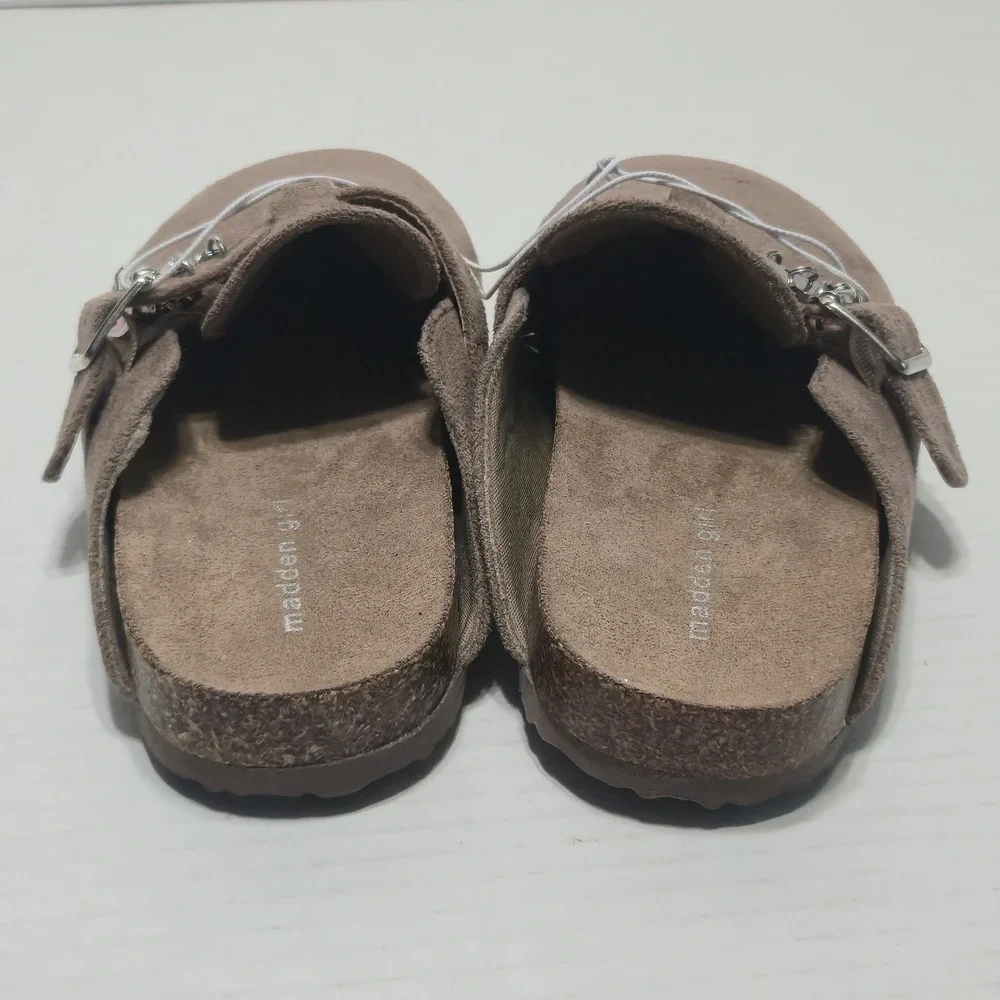 Madden Girl Women's Taupe Faux Suede Buckle Clog Mule Slip On Shoes Size 1